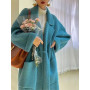 Winter New Chic Oversized Cardigan Women Woolen Sweaters Lace Up Fall Korean Blue Long Knit Kimono Cardigan Streetwear