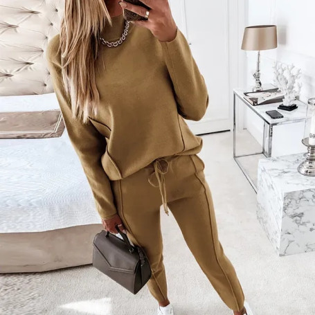 Women Two Piece Sets Tracksuit Turtleneck Sweatshirt Drawstring Pants Suit Female Spring Autumn Long Sleeve Pullover Sports Set