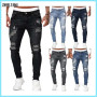 Streetwear Fashion Black Ripped Jeans Men Skinny Slim Fit Blue Hip Hop Denim Trousers Casual Jeans for Men Jogging jean homme