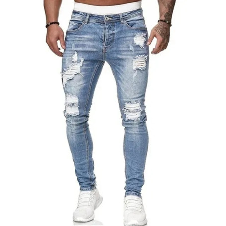 Streetwear Fashion Black Ripped Jeans Men Skinny Slim Fit Blue Hip Hop Denim Trousers Casual Jeans for Men Jogging jean homme