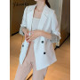 Notched Slim Long Blazers for Women 2022 New Korean Fashion Vintage Solid Suits Office Ladies Long Sleeve Chic Blazer
