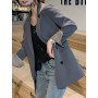 Notched Slim Long Blazers for Women 2022 New Korean Fashion Vintage Solid Suits Office Ladies Long Sleeve Chic Blazer