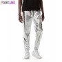 Mens Shiny Silver Metallic Jogger Sweatpants Hip Hop Wet Look Trousers Men Club Party Festival Prom Streetwear Pantalones Hombre