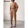 Botvotee Pants 2 Piece Set Women New Solid O Neck Long Sleeve Casual T Shirts Tops Ladies High Waisted Wide Leg Pants Set