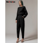 Botvotee Pants 2 Piece Set Women New Solid O Neck Long Sleeve Casual T Shirts Tops Ladies High Waisted Wide Leg Pants Set