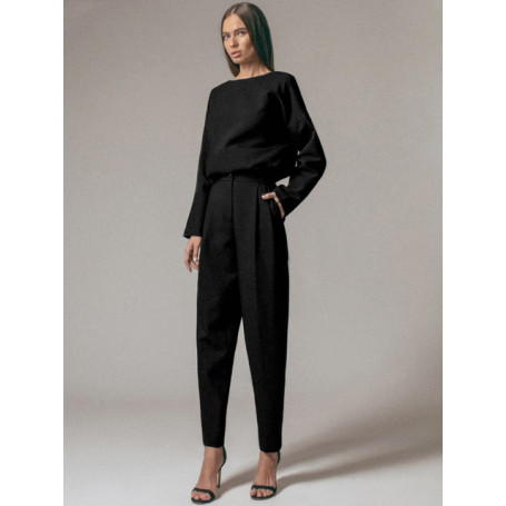 Botvotee Pants 2 Piece Set Women New Solid O Neck Long Sleeve Casual T Shirts Tops Ladies High Waisted Wide Leg Pants Set