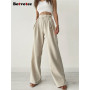 Botvotee High Waisted Wide Leg Pants Women New Korean Fashion High Waisted Bandage Baggy Pants Solid Ladies Casual Pants