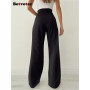 Botvotee High Waisted Wide Leg Pants Women New Korean Fashion High Waisted Bandage Baggy Pants Solid Ladies Casual Pants