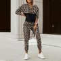 Spring Autumn Women Fashion Print Splicing Tracksuits Two Piece Sets Female Casual Long Sleeve V Neck Top Jogging Pant Suit