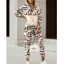 Spring Autumn Women Fashion Print Splicing Tracksuits Two Piece Sets Female Casual Long Sleeve V Neck Top Jogging Pant Suit