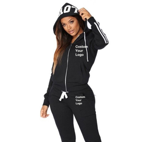 Women's Sweatshirt Set 2-piece Suit Elegant Fashion Stripe Hoodies+Sweatpants LOVE Print Hat Spring Autumn Female Tracksuit