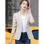 Slim Women's Suit Short Plaid Coat Women's Spring and Summer Blouse Chic and Elegant Woman Jacket Female Oversize