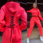 HOUZHOU Women's Tracksuit Fleece Hooded Two Piece Set Loose Hoodies Jogger Pants Sets Female Autumn Casual Lady Sportswear Suit