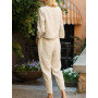 Cotton Linen Sets Women 2 pcs O-neck Long Sleeve Loose T-shirts And High Waist Drawstring Loose Wide Leg Pant Suits FYY-10736