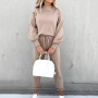Tracksuits Women's Fleece Sweatshirt Sets Lantern Sleeve Pullover Drawstring Pants Set Clothing Women Autumn Sportswear