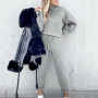 Tracksuits Women's Fleece Sweatshirt Sets Lantern Sleeve Pullover Drawstring Pants Set Clothing Women Autumn Sportswear