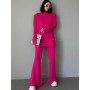 Turtleneck Women Knitted Suit Elegant Loose Sweater With High Waist Flare Pants Winter 2 Pieces Set  Casual Lady Outfits