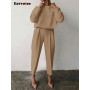 Eotvotee Pants 2 Piece Set for Women Spring Summer  Solid O Neck Long Sleeve Pullover Tops High Waisted Elegant Pants Set