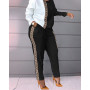 New Suit Tracksuit Patchwork Women Spring Autumn Casual Pocket Ladies Set O-Neck Long Sleeve Loungewear Streetwear Outfit