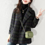 Plaid Suit Woolen Coat Women's  Autumn New Korean Fashion Loose Retro Plaid Woolen Coat Mid-Length Wool Blazer Vintage Green