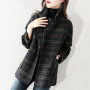 Plaid Suit Woolen Coat Women's  Autumn New Korean Fashion Loose Retro Plaid Woolen Coat Mid-Length Wool Blazer Vintage Green