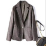 Dark Gray Thickened Suit Coat Women's Wool Coat Autumn Winter One Button Fashion Long Sleeve Woolen Suit Coat Female Blazer
