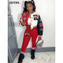 Sporty Color Block Women's Baseball Tracksuits College Style Pattern Print Long Sleeve Flight Jacket with Workout Sweatpant Suit