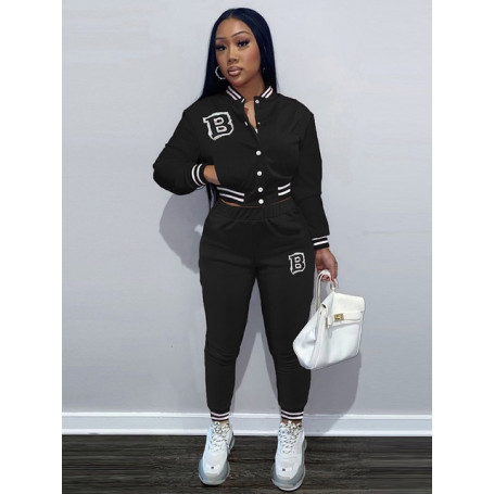 Moto & Biker Letter Print Women's Sets Jogging Suits for Women Long Sleeve Button Up Baseball Coat and Sportswear Pant Outfits
