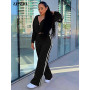 Autumn Fashion Velvet Tracksuit Two Piece Set Women 2022 Hooded Long Sleeve Crop Jackets+side Striped Wide Leg Pant Co-ord Suit
