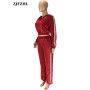 Autumn Fashion Velvet Tracksuit Two Piece Set Women 2022 Hooded Long Sleeve Crop Jackets+side Striped Wide Leg Pant Co-ord Suit