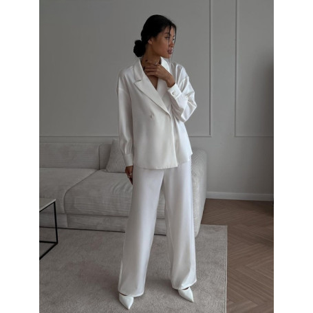 Bornladies Elegant Long Sleeve Blazer Women'S Sets Fashion Brown High Waist Pants Set Lady Casual Loose Satin Wide Trouser Suits