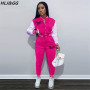 HLJ&GG Women Sportswear Baseball Uniform 2 Piece Set PINK Letter Print Jacket Coat + Pants Tracksuits Spring Fashion Clubwear