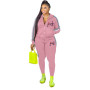 HLJ&GG Fall Winter Tracksuits Women PINK Letter Print Zipper Coat And Jogger Pants Two Piece Sets Casual Sport Matching Outfits