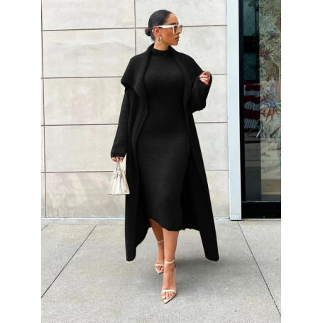 Autumn and Winter Temperament Dress Coat Two-piece Loose Belt Long Cardigan Suit Women