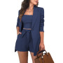 3 Pieces Set Women pure color vest  fashion belt temperament blazer high waist three-piece tops shorts Sports Set OLN3377