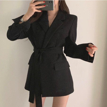 Spring Autumn New Fashion Korean Preppy Style Women's Lace-up Blazers Comfortable High Waist Slim Turn-down Collar Blazers