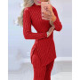 Fall Winter Knitted 2 Piece Suits Women Long Sleeve Ribbed Slit Long Top and High Waist Pencil Pants Set Fashion Outfit