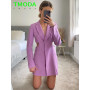 T MODA Women Violets Hollow Out Waist Blazer Dress Jacket Coat Fashion Autumn Winter Office Ladies Outwear Mujer Chaqueta