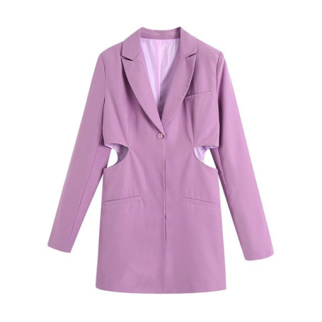 T MODA Women Violets Hollow Out Waist Blazer Dress Jacket Coat Fashion Autumn Winter Office Ladies Outwear Mujer Chaqueta