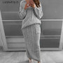 Lugentolo Women Twist Knitted Sweater Skirt Set Solid Fashion O-Neck Pullover Tops Casual Pocket Skirt Large Size 2 Piece Sets