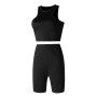 Two Piece Set Women  Summer Solid Color Tracksuits Sleeveless Vest Crop Tops + Skinny Shorts 2Pcs Set Sexy Fitness Clubwear