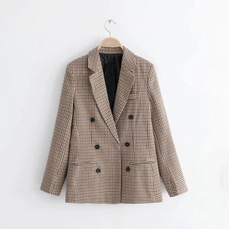 Xitimeao  Women Fashion Office Wear Double Breasted Blazers Coat Vintage Long Sleeve Pockets Female Outerwear Chic Tops