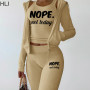HLJ Fall Winter Letter Print 3 Piece Sets Women Vest + Zipper Long Sleeve Hooded Coat + Pants Tracksuits Casual Matching Outfits