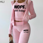 HLJ Fall Winter Letter Print 3 Piece Sets Women Vest + Zipper Long Sleeve Hooded Coat + Pants Tracksuits Casual Matching Outfits