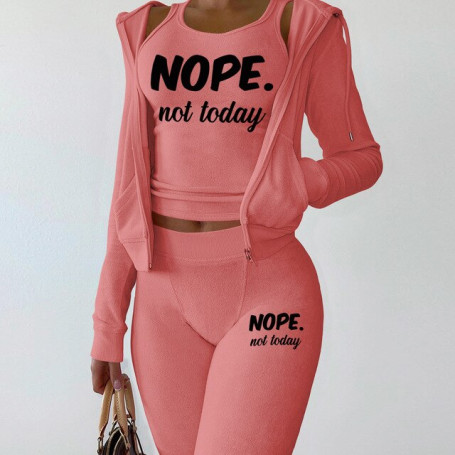 HLJ Fall Winter Letter Print 3 Piece Sets Women Vest + Zipper Long Sleeve Hooded Coat + Pants Tracksuits Casual Matching Outfits