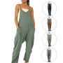 The Hot New Fashion For Women's Clothing In Autumn  Is The Zipper StrapJumpsuit In Solid Color And Wide Butt Pants
