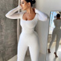 Adogirl Solid Two Piece Set Tracksuit Women Bodycon Long Sleeve Bodysuit +Skinny Leggings Matching Outfits Female Clothing