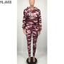 HLJ&GG Fashion Camouflage PINK Letter Print Tracksuits Women Hooded Long Sleeve Sweatshirt + Jogger Pants Two Piece Sets Outfits
