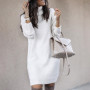 Oversized Sweater Dresses Women Elegant Autumn Winter Dress Turtleneck Long Sleeve Warm Loose Knitted Sweater Knee-length Dress