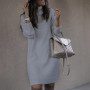 Oversized Sweater Dresses Women Elegant Autumn Winter Dress Turtleneck Long Sleeve Warm Loose Knitted Sweater Knee-length Dress